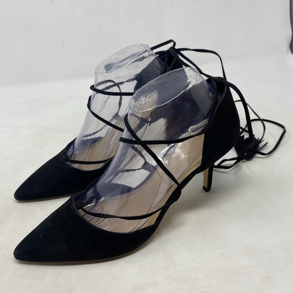 Marc Fisher Tamya Suede Black Pointed Toe Lace Up Tassel Pump Womens Size 8
